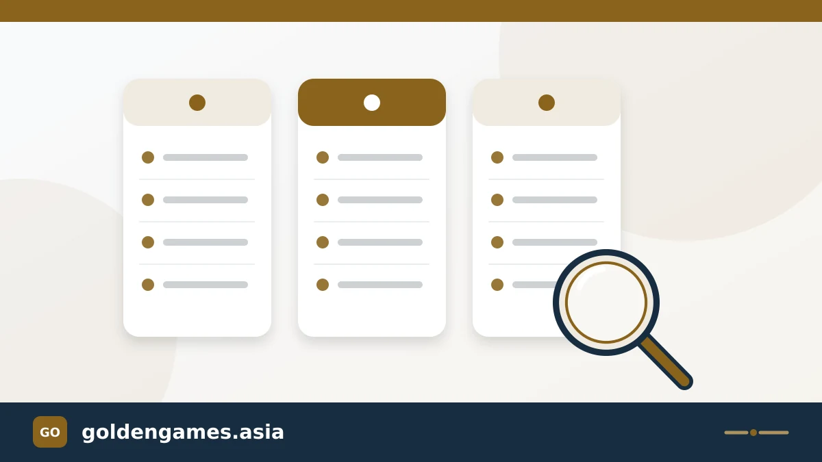Three comparison columns and a magnifying glass